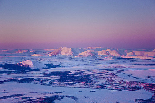 航拍,河谷,山峦,日落,冬天,北极,阿拉斯加