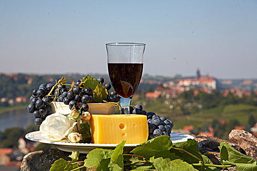 安静,生活,葡萄酒,葡萄,玻璃,奶酪,背景,梅森,萨克森,德国,欧洲