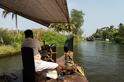 船夫,船屋,死水,靠近,海岸,喀拉拉,印度,亚洲