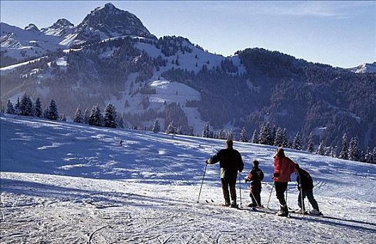 滑雪,孩子,家庭,雪,冬天,山,伯恩高地,瑞士,欧洲,假日