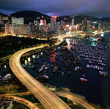 中国,香港,铜锣湾,黄昏