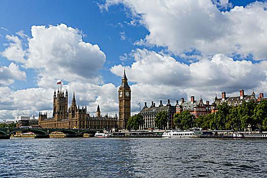 泰晤士河,威斯敏斯特宫,议会大厦,伦敦,英格兰,英国,欧洲