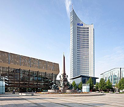 建筑,喷泉,高层建筑,公用,广播公司,莱比锡,萨克森,德国,欧洲