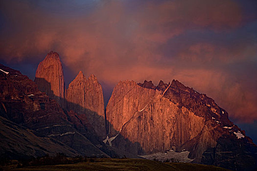 南美,智利,托雷德裴恩国家公园,早晨,高山辉,花冈岩,塔