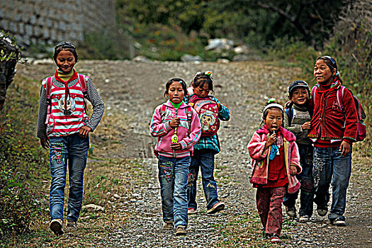 上学路上的藏族学生