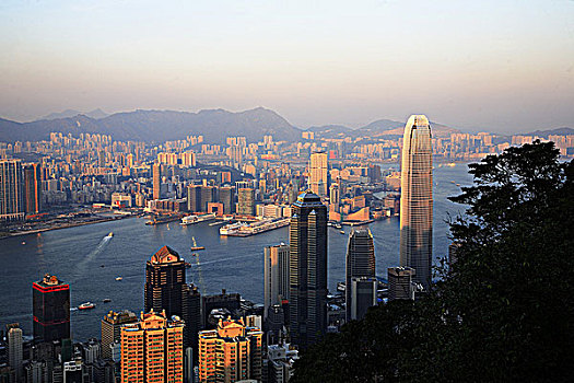 中国,香港,维多利亚港,天际线,全景