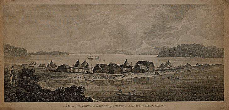风景,城镇,港口,1784年,雕刻,绘画,烹饪,太平洋,探险,探索,堪察加半岛,历史