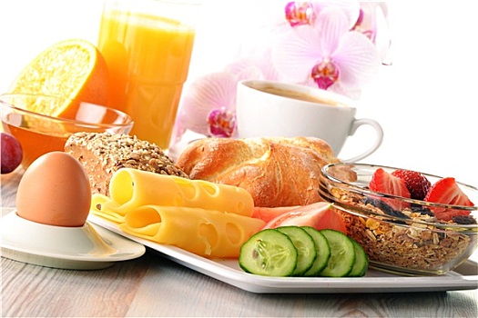 早餐,咖啡,蛋,橙汁,牛奶什锦早餐