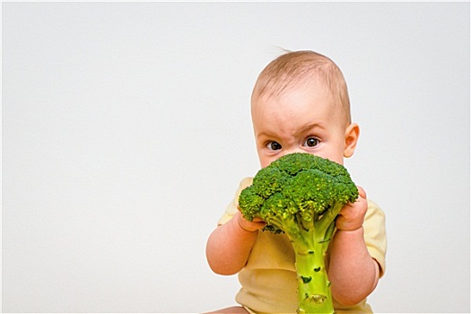 婴儿,吃,花椰菜