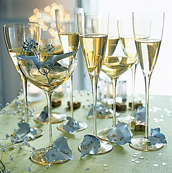 香槟酒杯,桌子,圣诞节