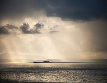 太阳,风暴,云,上方,海洋,湖,高地,苏格兰
