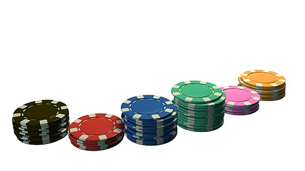 赌场,筹码,赌博,侧视图,白色背景