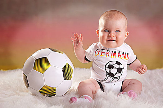 女婴,7个月,穿,德国,足球,针织衫,德国人,彩色,背影
