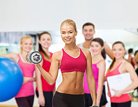 健身,健康,节食,概念,年轻,运动,女人,重,钢铁,哑铃
