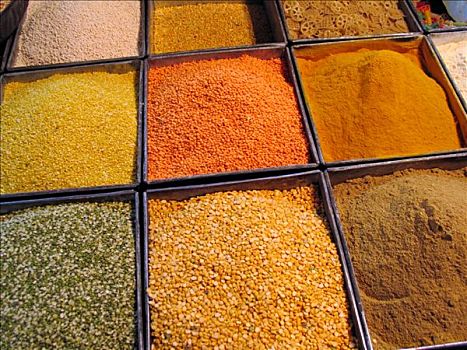 调味品,扁豆,市场,印度