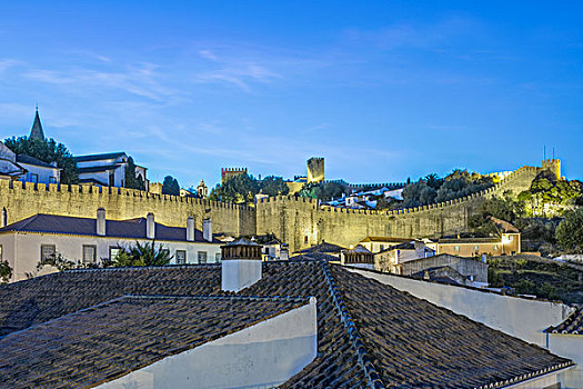 葡萄牙,奥比都斯,城墙,历史,地区,黄昏,大幅,尺寸