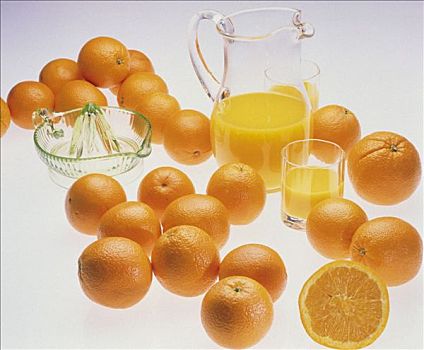 橙汁,玻璃杯,榨汁器,橘子
