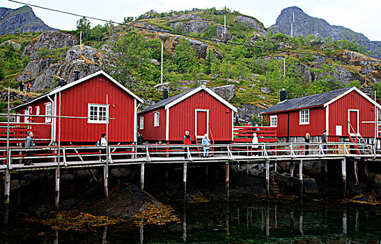 小,木屋,渔村,罗弗敦群岛,挪威,斯堪的纳维亚,欧洲