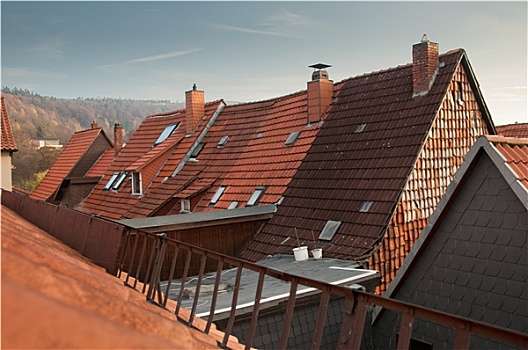 风景,上方,砖瓦,屋顶,中世纪城市,德国
