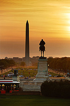 华盛顿特区,国家广场,日落,四月,国家公园,市区,华盛顿,华盛顿纪念碑,博物馆