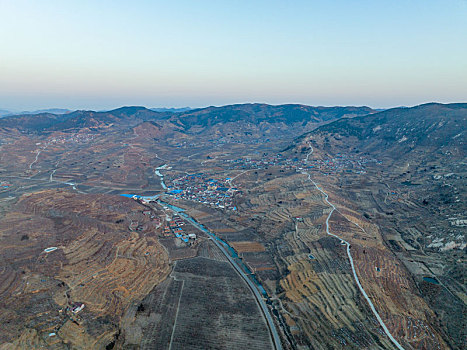 航拍沂蒙山区乡村风光