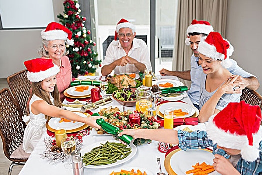 愉悦,家庭,餐桌,圣诞晚餐