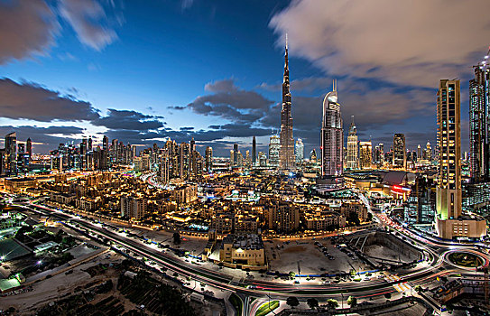 城市,迪拜,阿联酋,摩天大楼,阴天