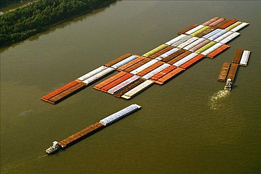 航拍,驳船,河,密西西比河,新奥尔良,路易斯安那,美国