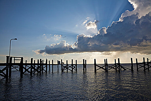 生动,云,阳光,上方,蓝色,天空,残留,码头,新奥尔良,路易斯安那,美国