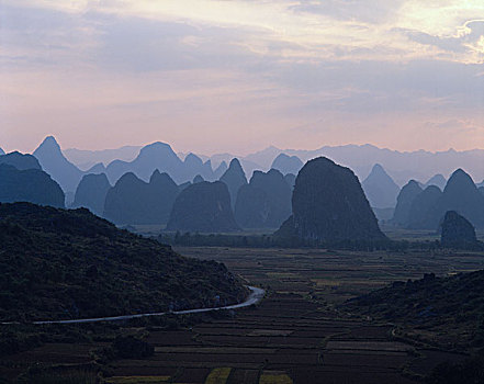 中国,桂林,山峦,日落