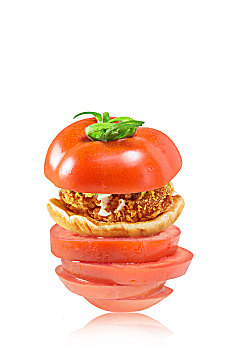西红柿与汉堡合成创意概念图