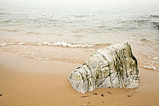 北戴河,沙滩,雾,天气,安静,石头,观赏石,海浪