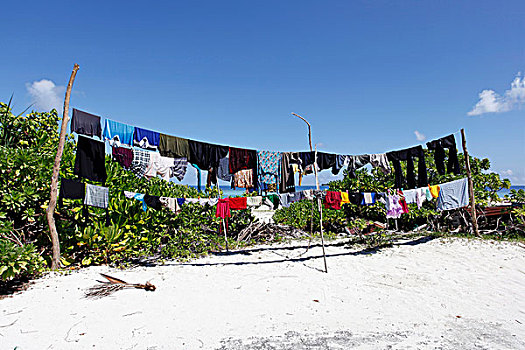 晾衣服,海滩,环礁,马尔代夫