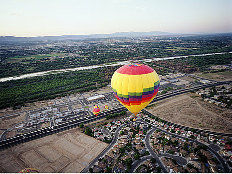 热气球,俯视,郊区,阿布奎基,新墨西哥,美国
