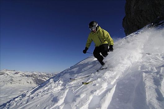 滑雪者,冰河,西部,阿尔卑斯山,伯恩高地,瑞士,欧洲