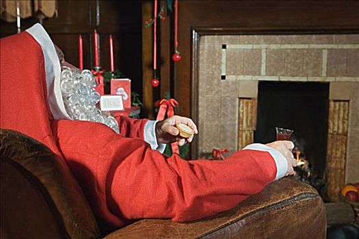 圣诞老人,休息,壁炉