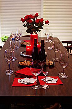 情人节烛光晚宴,玫瑰烛光葡萄酒餐桌派对