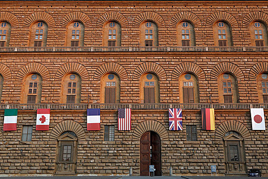 旗帜,西方七国集团,国家,邸宅,顶峰,四月,佛罗伦萨,托斯卡纳,意大利,欧洲
