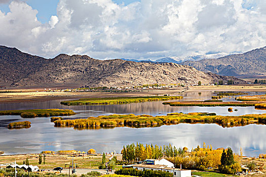 新疆阿勒泰富蕴县可可苏里野鸭湖秋天
