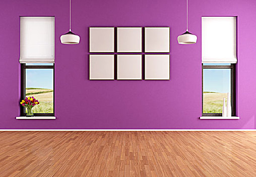 空,现代,紫色,房间