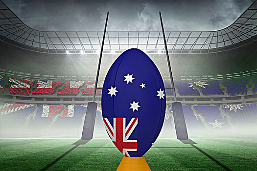合成效果,图像,澳大利亚国旗,橄榄球,站立,球场