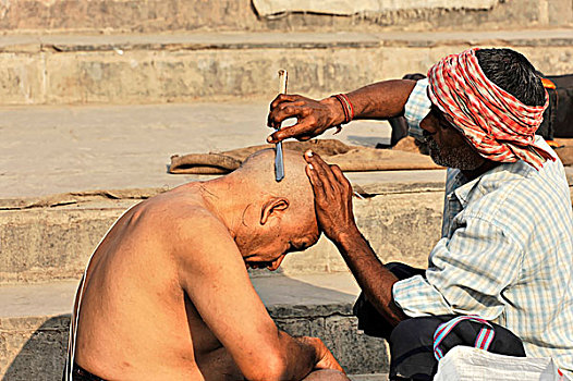 仪式,头发,切,恒河,瓦拉纳西,贝拿勒斯,北方邦,印度,亚洲