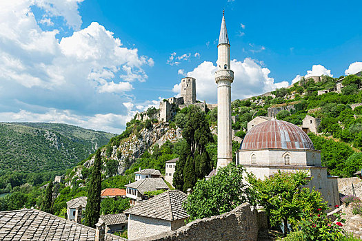 中世纪,城堡,遗址,14世纪,清真寺,波斯尼亚,黑塞哥维那,欧洲