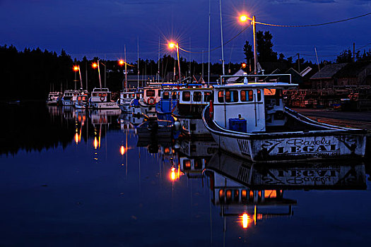 夜景,船,港口,北方,爱德华王子岛,加拿大,北美