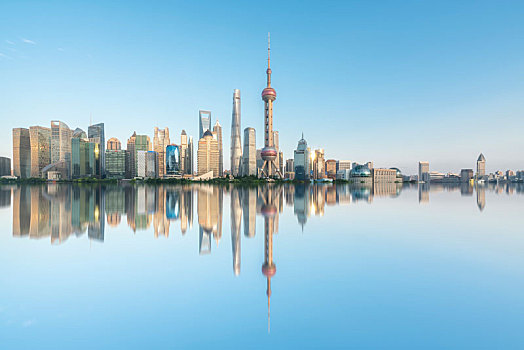 上海陆家嘴金融区现代建筑天际线全景