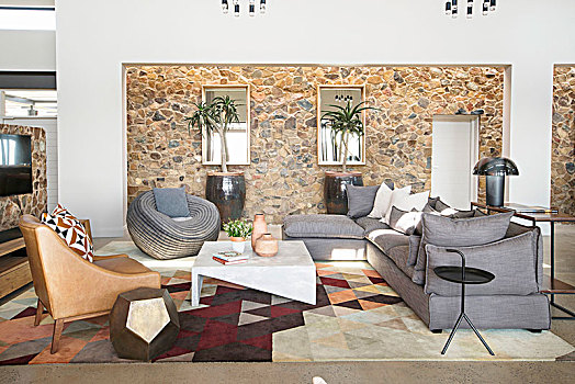 灰色,软垫,家具,墙壁,优雅,休闲沙发