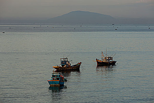 渔船,黎明,湾,美尼,越南,亚洲