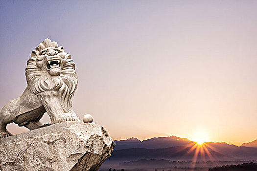 狮子,雕塑,风景,日出
