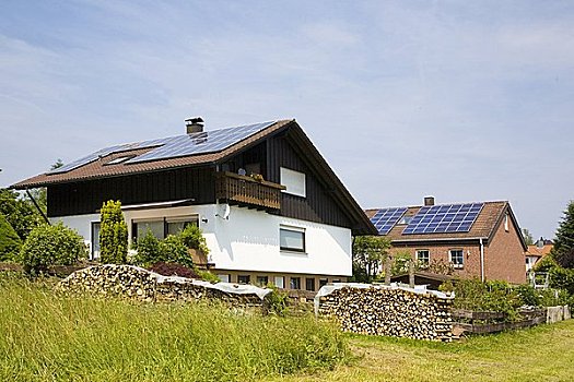 太阳能电池板,屋顶,两个,独栋住宅,巴登符腾堡,德国