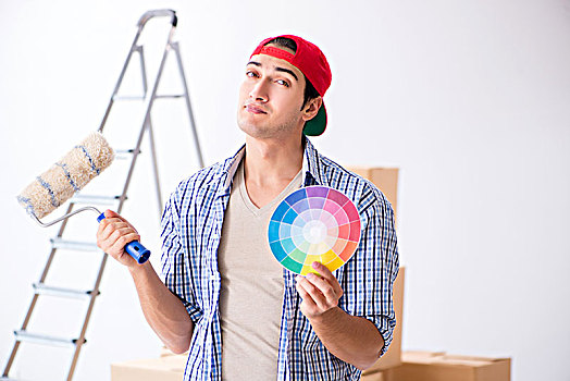 年轻,油漆工,承包,选择,彩色,家装